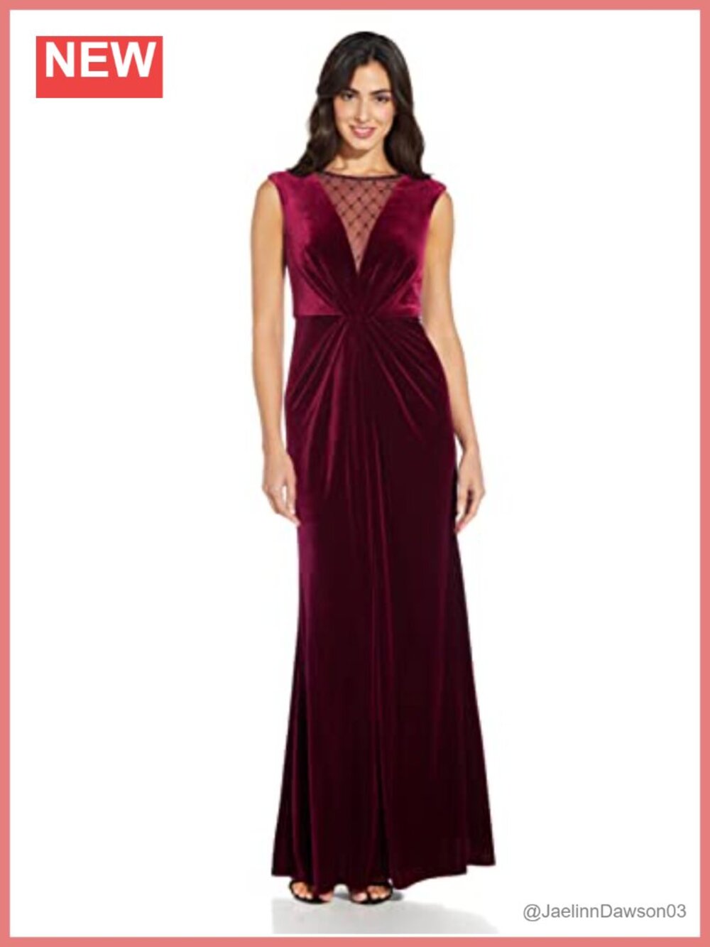 Velvet Mermaid Gown Beaded Sheer Neckline Special Occasion Dress